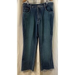 Vtg REVOLT Women's Size 18 Blue‎ Denim High Rise Bootcut Jeans Glitter Bedazzled